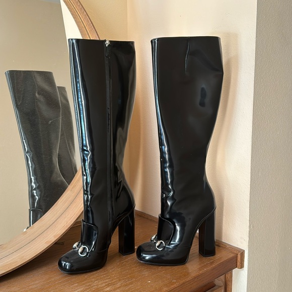 Gucci Horsebit Black Patent Leather Boots 37 Europe - Picture 2 of 4